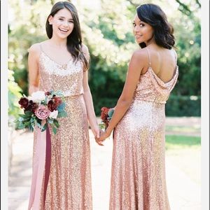 Revelry Ivory Gold Sequin Bridesmaid Dress 4